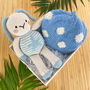 Baby Toy Gift Set Blue Motif Bunny And Blue Spotty Hat, thumbnail 1 of 2