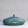 Handmade Blue Chattered Lidded Pot 24 C Gold Banding, thumbnail 2 of 6