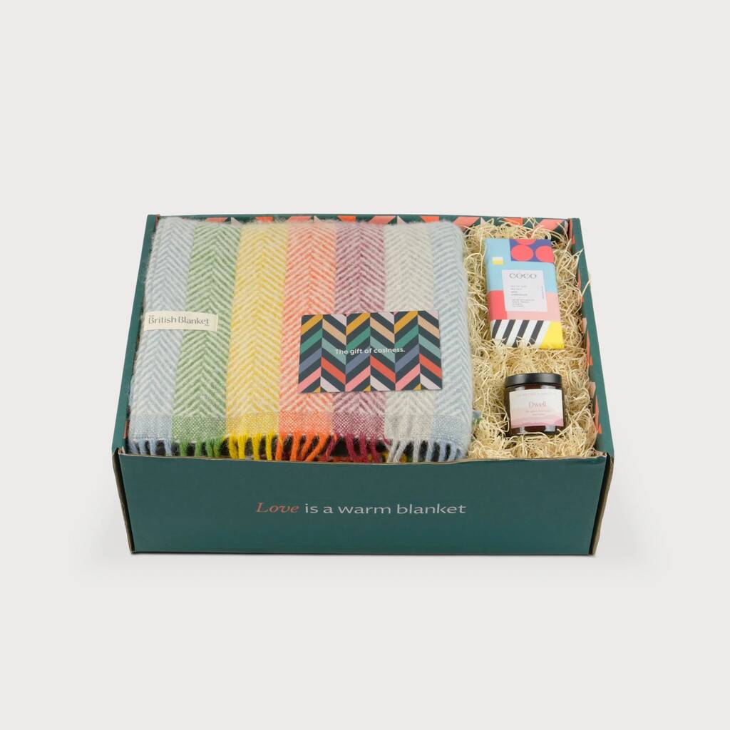 Blanket Gift Hamper: Rainbow Stripe Wool Blanket, 1 of 5