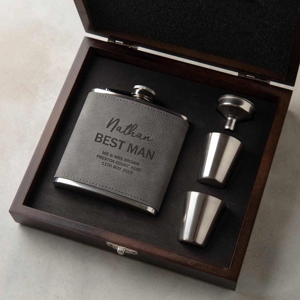 6oz Dark wood personalised Hip Flask.best Man gift with box choice dwf9 
