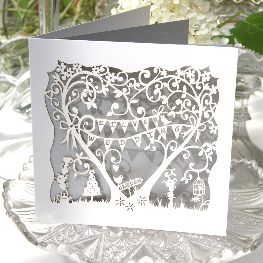 silver wedding  anniversary  laser  cut card  by the 