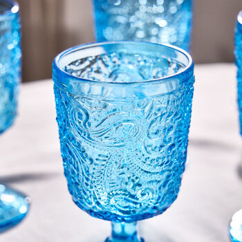 Set Of Four Bright Blue Paisley Wine Goblets, 3 of 7