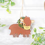 Christmas Tree Highland Baby Cow Coo Hanging Decoration, thumbnail 1 of 3