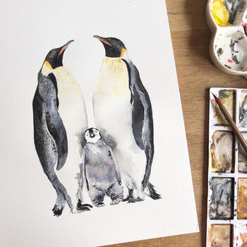 Penguin Family Watercolour Fine Art Print, 3 of 4