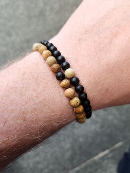 Set Of Two Black And Sand Double Beaded Bracelets, 2 of 4