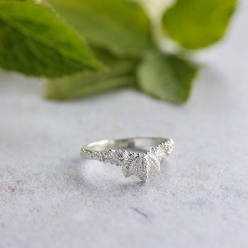 Elder Leaf Crown Silver Wishbone Ring, 4 of 9