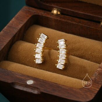 Sterling Silver Clear Cz Baguette Cz Stud Earrings, 4 of 10
