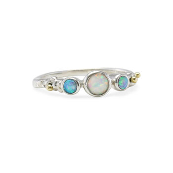 Molten Sterling Silver Opal Trio Ring, 5 of 7