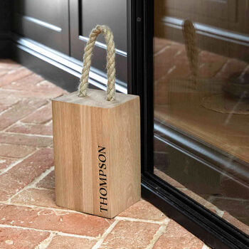 Personalised Solid Oak Door Stop, 5 of 6