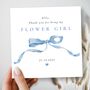 Flower Girl Thank You Card, Blue Bow Wedding Thank You Card, thumbnail 1 of 2