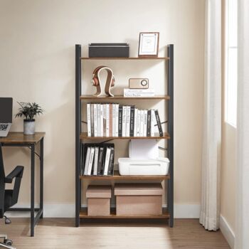 Five Tier Bookcase Storage Unit Industrial Steel Frame, 4 of 12