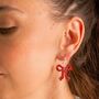 Red Bow Hoop Earrings Christmas Party Jewellery, thumbnail 2 of 5