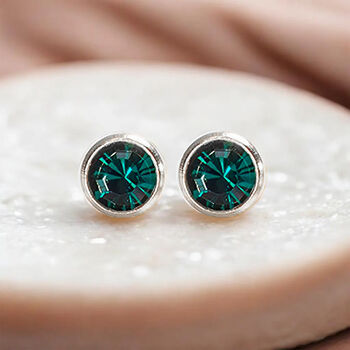 Sterling Silver May Emerald Birthstone Stud Earrings, 4 of 7