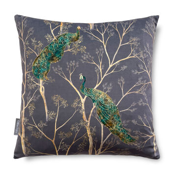 Luxury Super Soft Velvet Cushion Peacock Grey With Optional Piping, 3 of 7