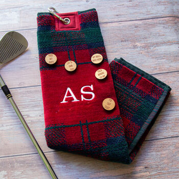 Personalised Blackwatch Tartan Golf Towel And Markers, 9 of 11