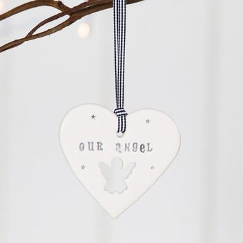 'Our Angel' Ceramic Heart Decoration Baby Loss Sympathy Gift, 2 of 5