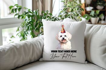 Personalised Maltese Birthday Congratulations Party Cushion, 2 of 2