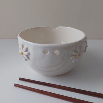 Handmade Ceramic Ramen Noodle Bowl With Daises, 6 of 8