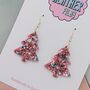Large Pink And Blue Christmas Tree Earrings, thumbnail 3 of 4