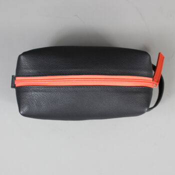 Black Leather Cosmetics Bag With Orange Zip, 6 of 8