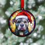 Staffie Grey In Santa Hat Suncatcher Decoration, thumbnail 2 of 6