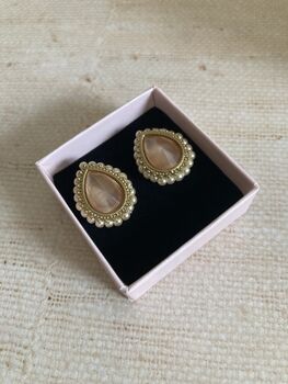 Peach Gold Pearl Stud Earrings, 3 of 5