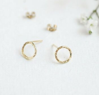 9ct Solid Gold Hammered Small Circle Earrings, 2 of 3