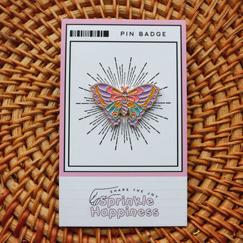 Teal And Pink Butterfly Pin Badge With Gold Accents, 7 of 7