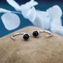 Genuine Black Onyx Huggie Hoop Earrings In Sterling Silver, thumbnail 1 of 10