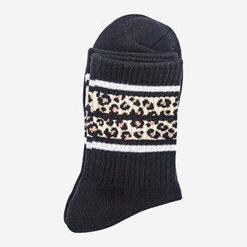 Leopard Print Striped Sporty Ribbed Cotton Ankle Socks Women's Black, 3 of 4