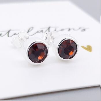 Sterling Silver January Garnet Birthstone Stud Earrings, 5 of 7