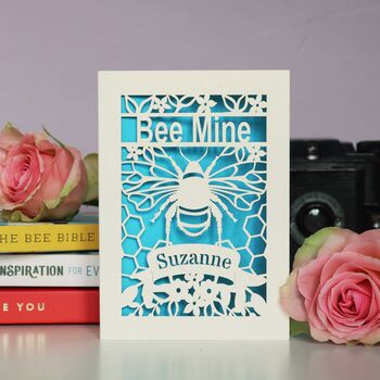 Personalised Papercut Bee Mine Valentines Card, 4 of 6