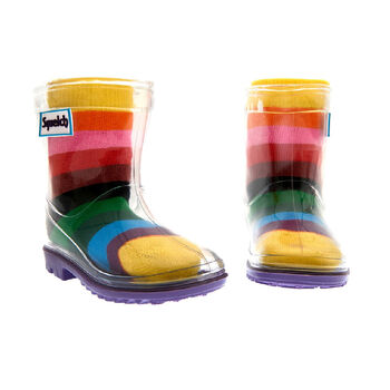 Squelch Transparent Wellies And Three Sock Set Sunshine, 5 of 7