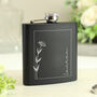 Personalised Monochrome Floral Name Black Hip Flask, thumbnail 7 of 7