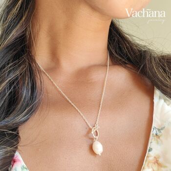 Natural Pearl Sterling Silver T Bar Necklace, 2 of 7