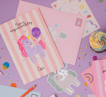 Personalised Unicorn Birthday Card With Stickers, 7 of 8