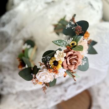 Sunflower Orange Flower Bridal Hair Crown, 3 of 10