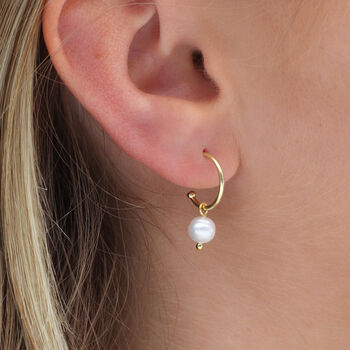 18ct Gold Plated Or Sterling Silver Pearl Hoop Earrings, 2 of 7
