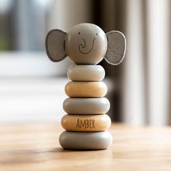 Personalised Wooden Stacker Toy Rabbit Bear Or Elephant, 6 of 12