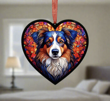Australian Shepherd Stained Glass Effect Heart Suncatcher, 4 of 6