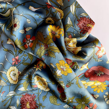 Blue Floral And Butterflies Silky Scarf, 3 of 8