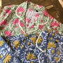 Cotton Block Print Pyjamas Green And Pink Floral, thumbnail 3 of 5