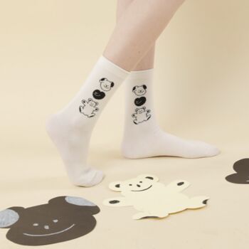 Black And Cream Dog Print Mid Calf Length Socks, 2 of 2