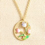 Enamel Birth Flower Outline Pendant Necklace In Gold, thumbnail 6 of 11