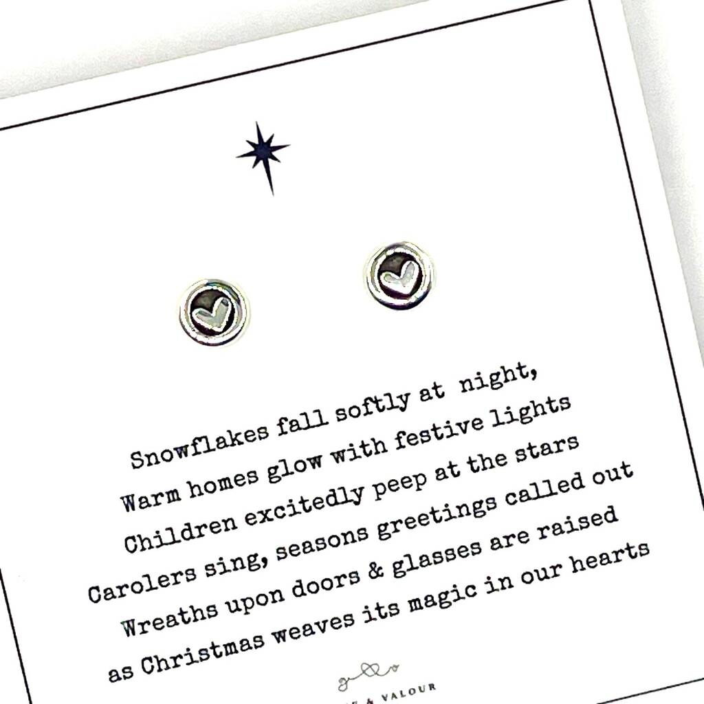 Christmas Poem Sterling Silver Love Heart Stud Earrings, 1 of 8