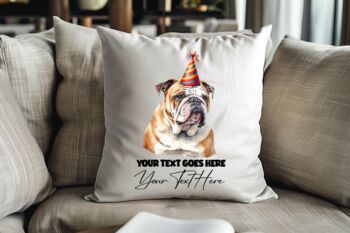 Personalised Bulldog Birthday Congratulations Party Cushion, 2 of 2