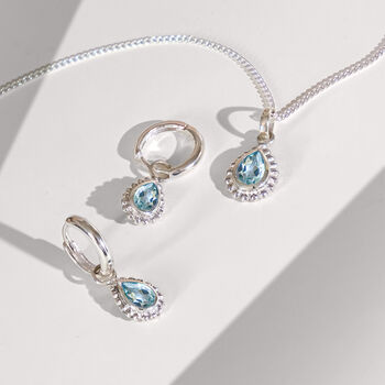 November Birthstone Blue Topaz Sterling Silver Huggie Hoop Earrings, 4 of 12