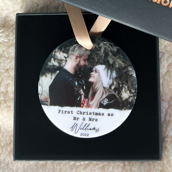 First Christmas Married Custom Mr And Mrs Photo Bauble, 11 of 12