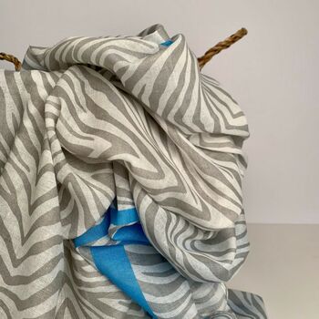Grey And Light Blue Zebra Print Scarf By Nest | notonthehighstreet.com