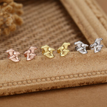 Sterling Silver Chanterelle Mushroom 16 G Flat Back Labret Earrings, 2 of 12